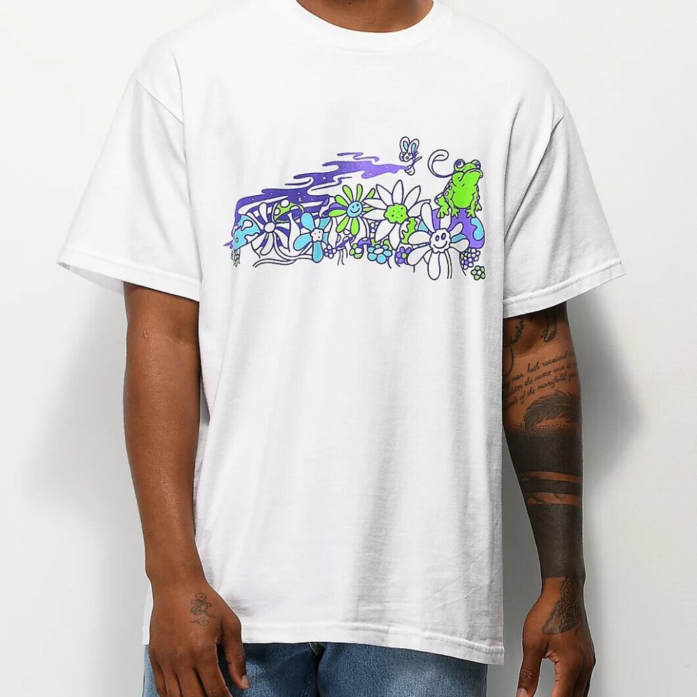 A-LAB Mens Gone Trippin' Frog White Tee Shirt New